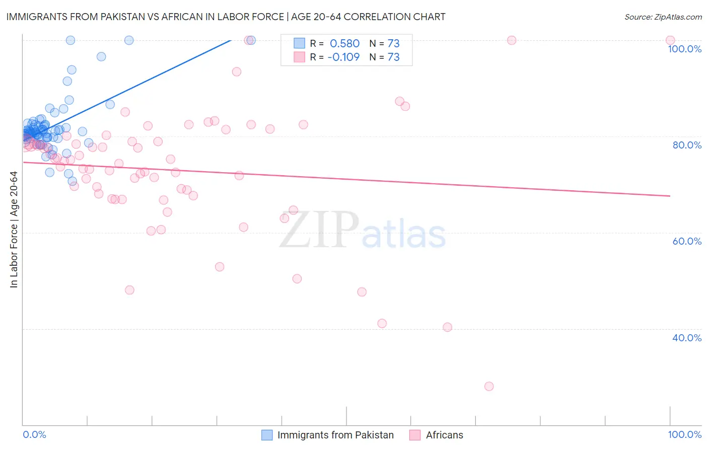 Immigrants from Pakistan vs African In Labor Force | Age 20-64