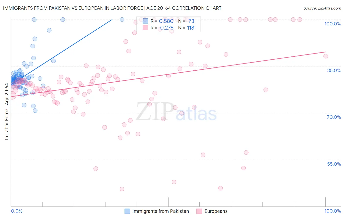 Immigrants from Pakistan vs European In Labor Force | Age 20-64