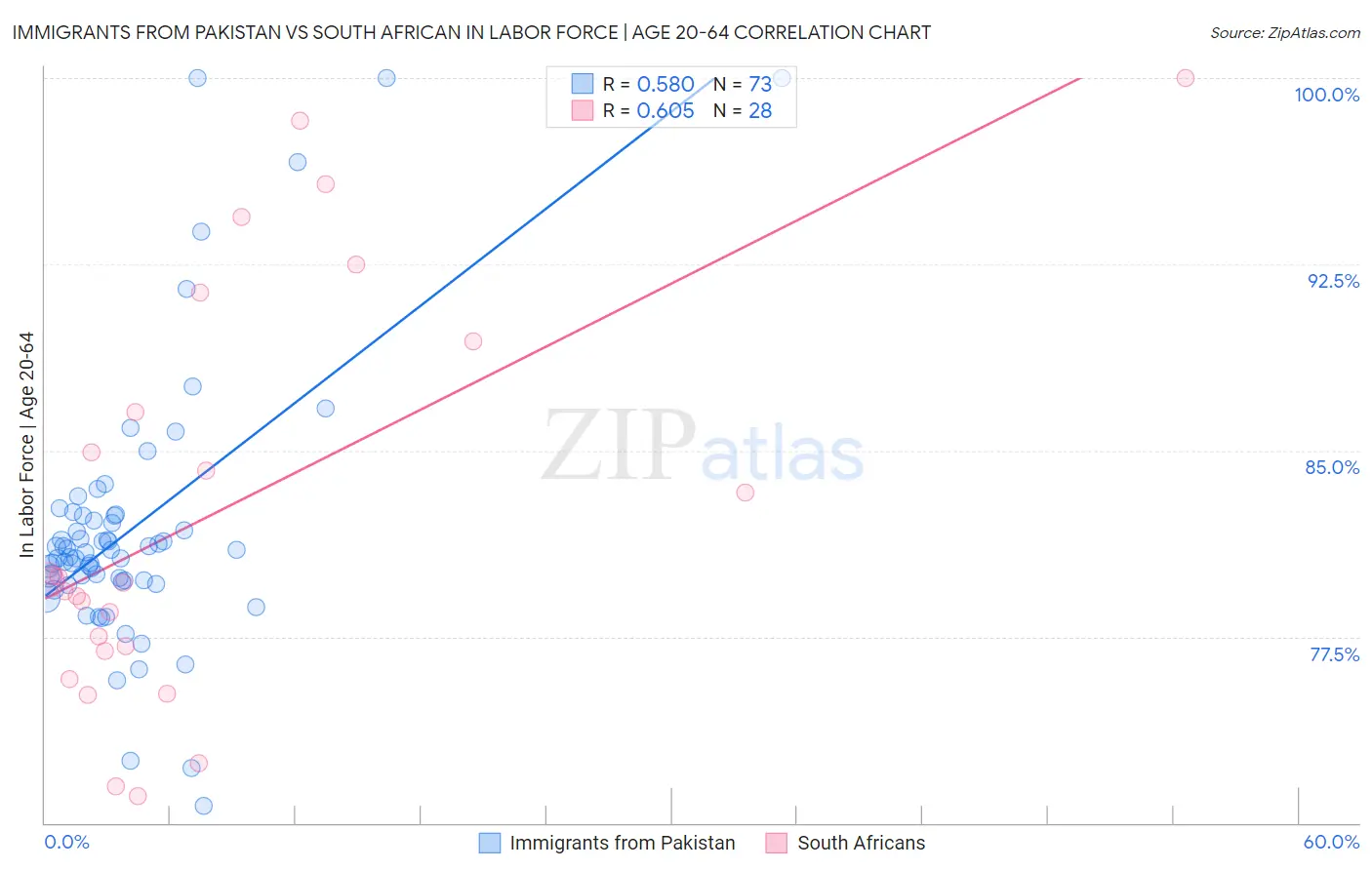 Immigrants from Pakistan vs South African In Labor Force | Age 20-64