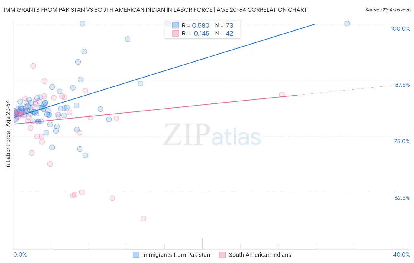 Immigrants from Pakistan vs South American Indian In Labor Force | Age 20-64