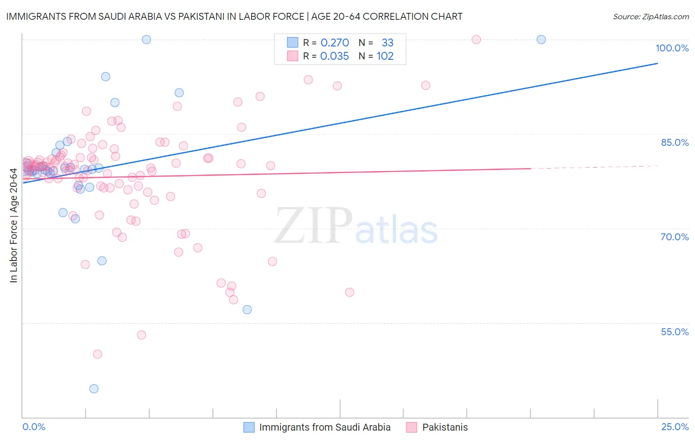 Immigrants from Saudi Arabia vs Pakistani In Labor Force | Age 20-64