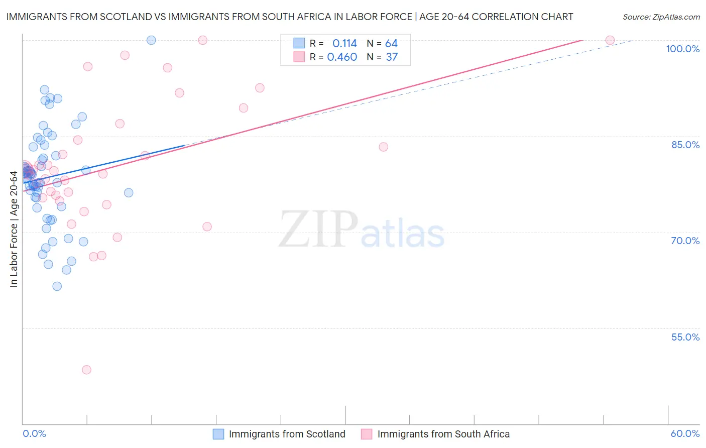 Immigrants from Scotland vs Immigrants from South Africa In Labor Force | Age 20-64