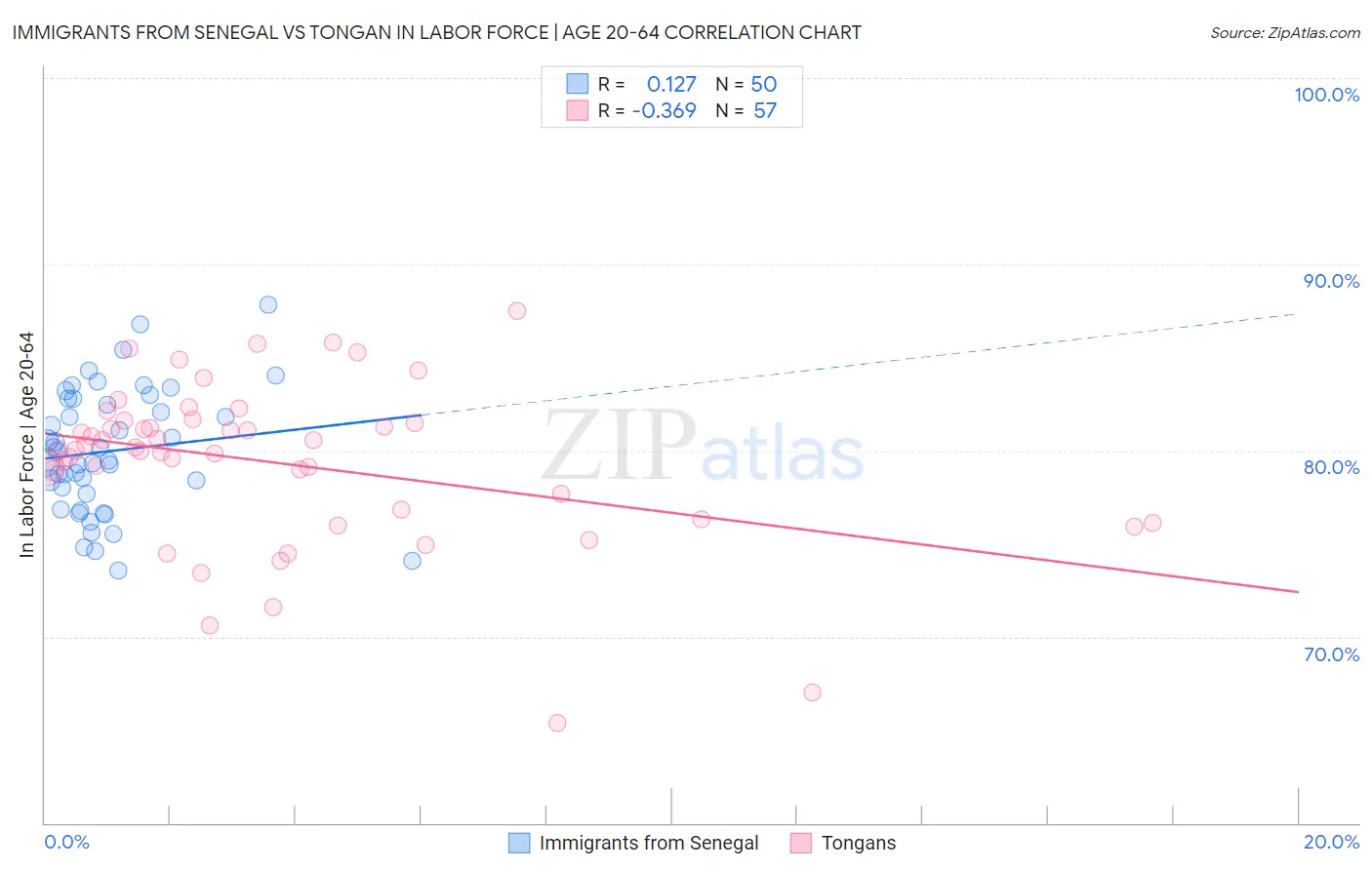 Immigrants from Senegal vs Tongan In Labor Force | Age 20-64