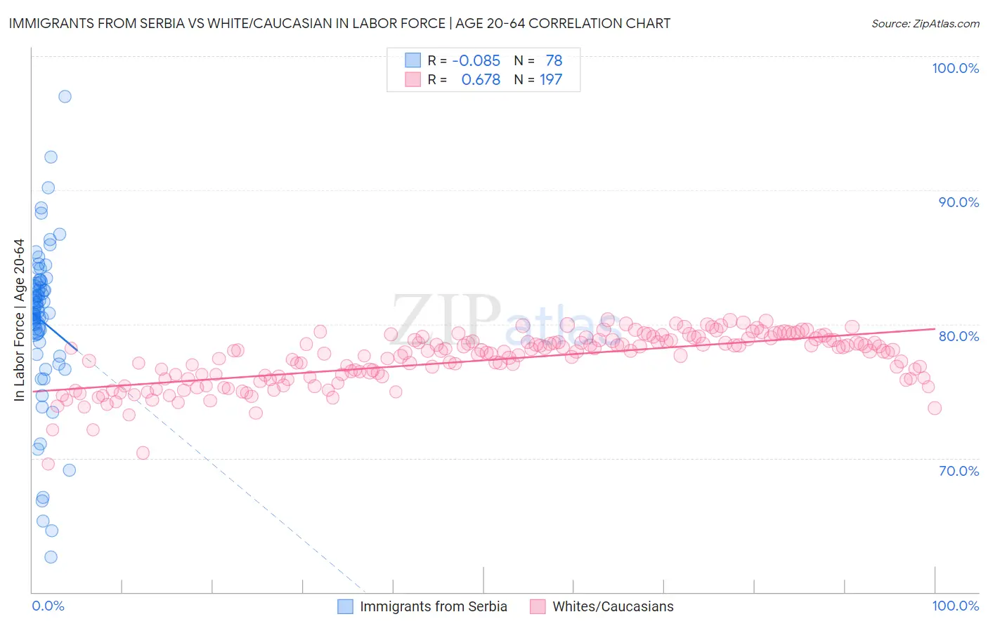 Immigrants from Serbia vs White/Caucasian In Labor Force | Age 20-64