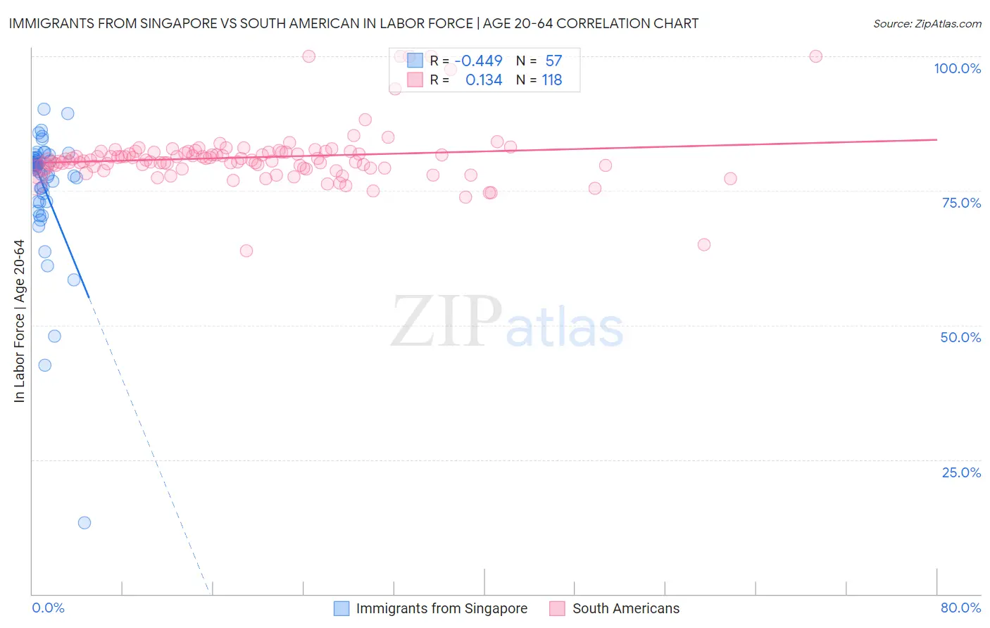 Immigrants from Singapore vs South American In Labor Force | Age 20-64