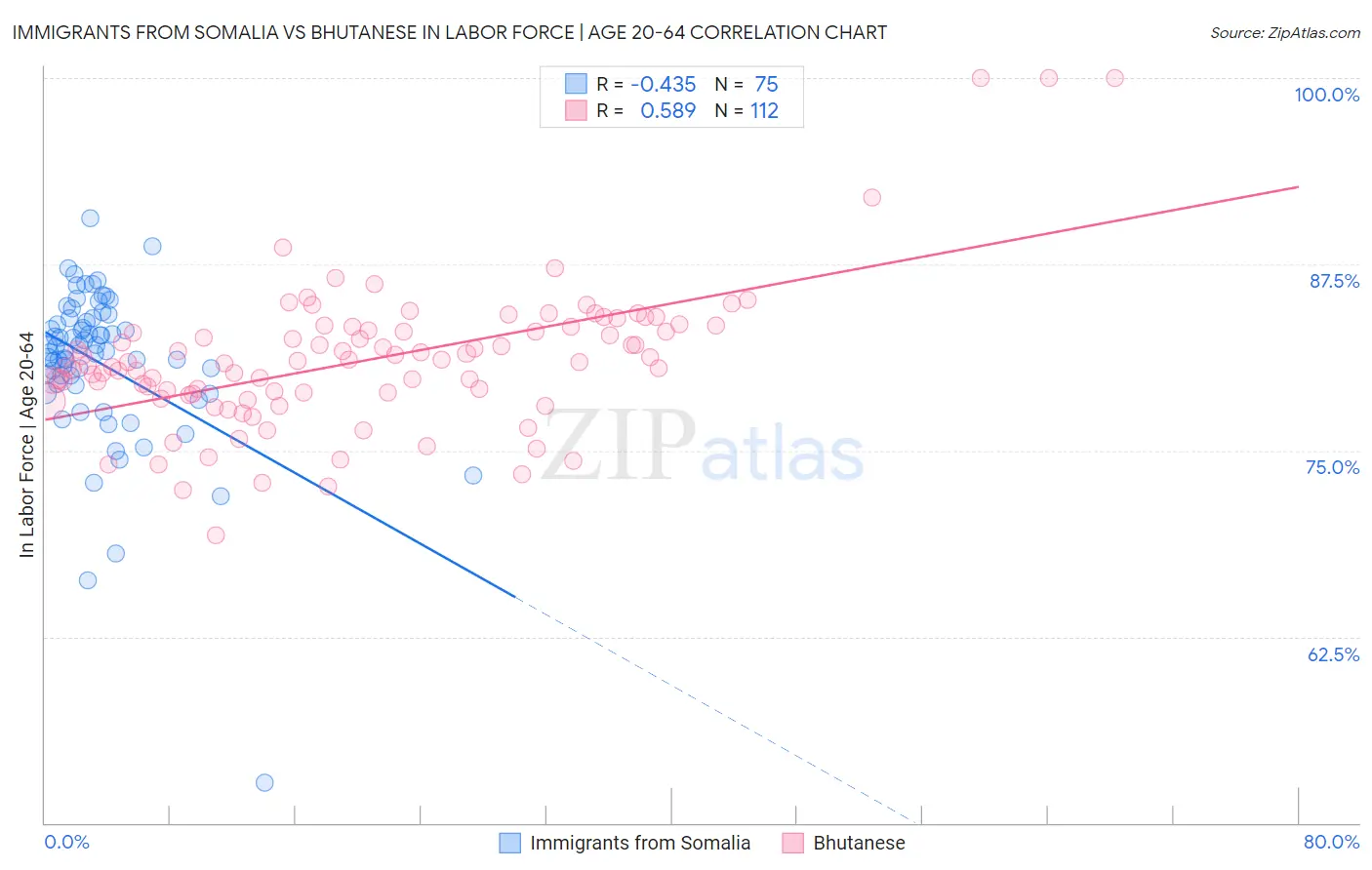 Immigrants from Somalia vs Bhutanese In Labor Force | Age 20-64