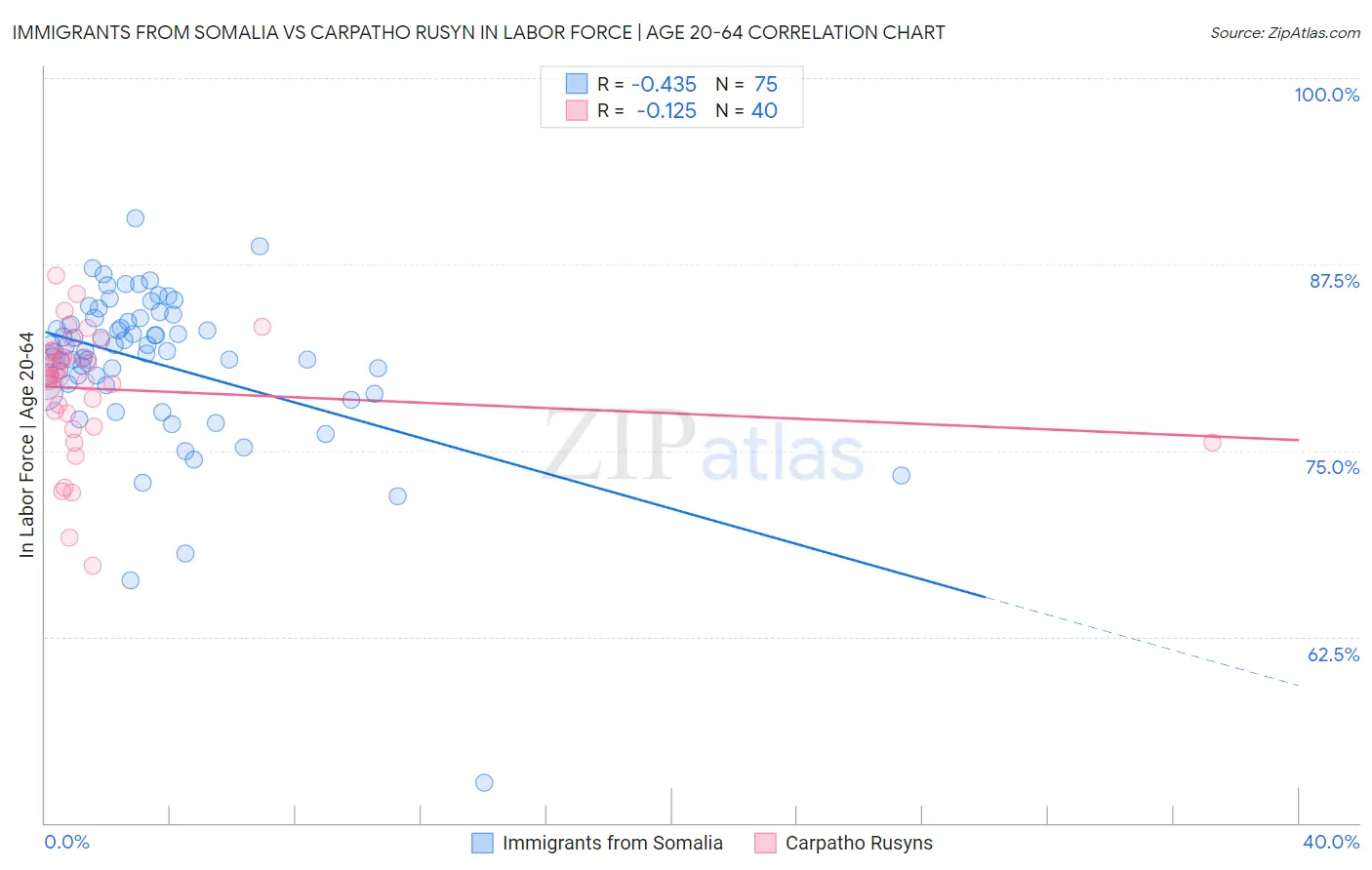 Immigrants from Somalia vs Carpatho Rusyn In Labor Force | Age 20-64