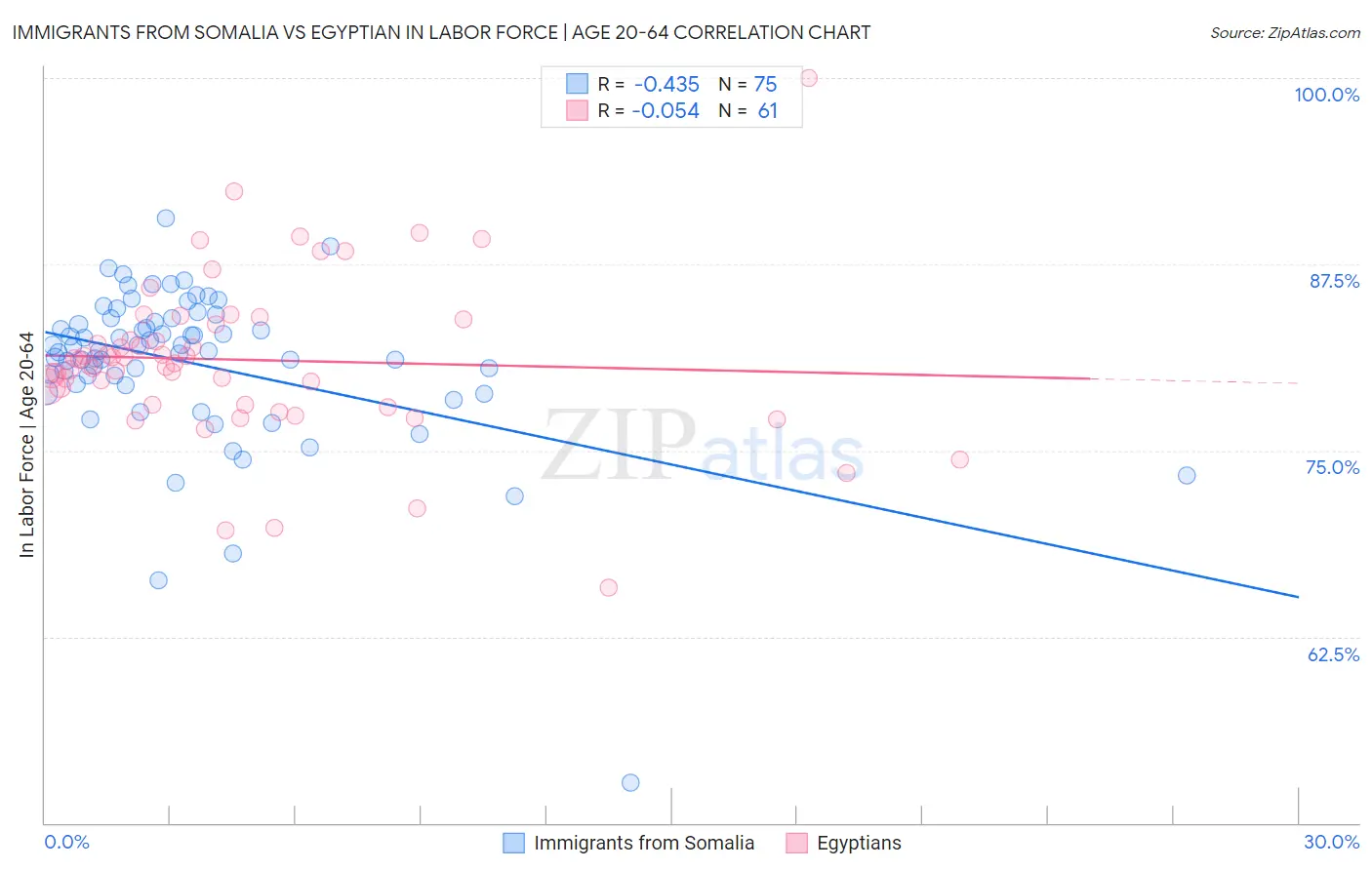 Immigrants from Somalia vs Egyptian In Labor Force | Age 20-64