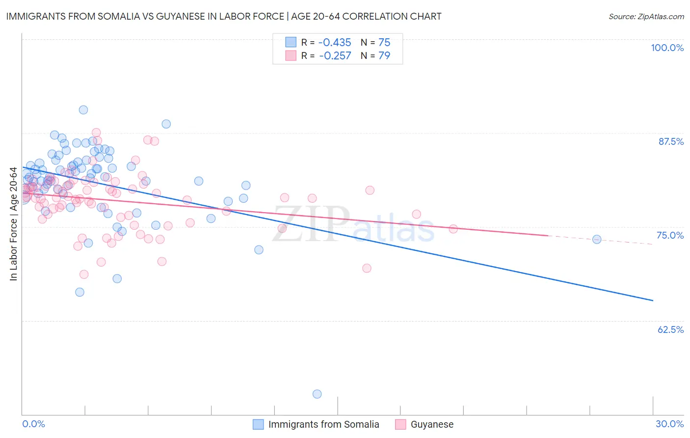 Immigrants from Somalia vs Guyanese In Labor Force | Age 20-64