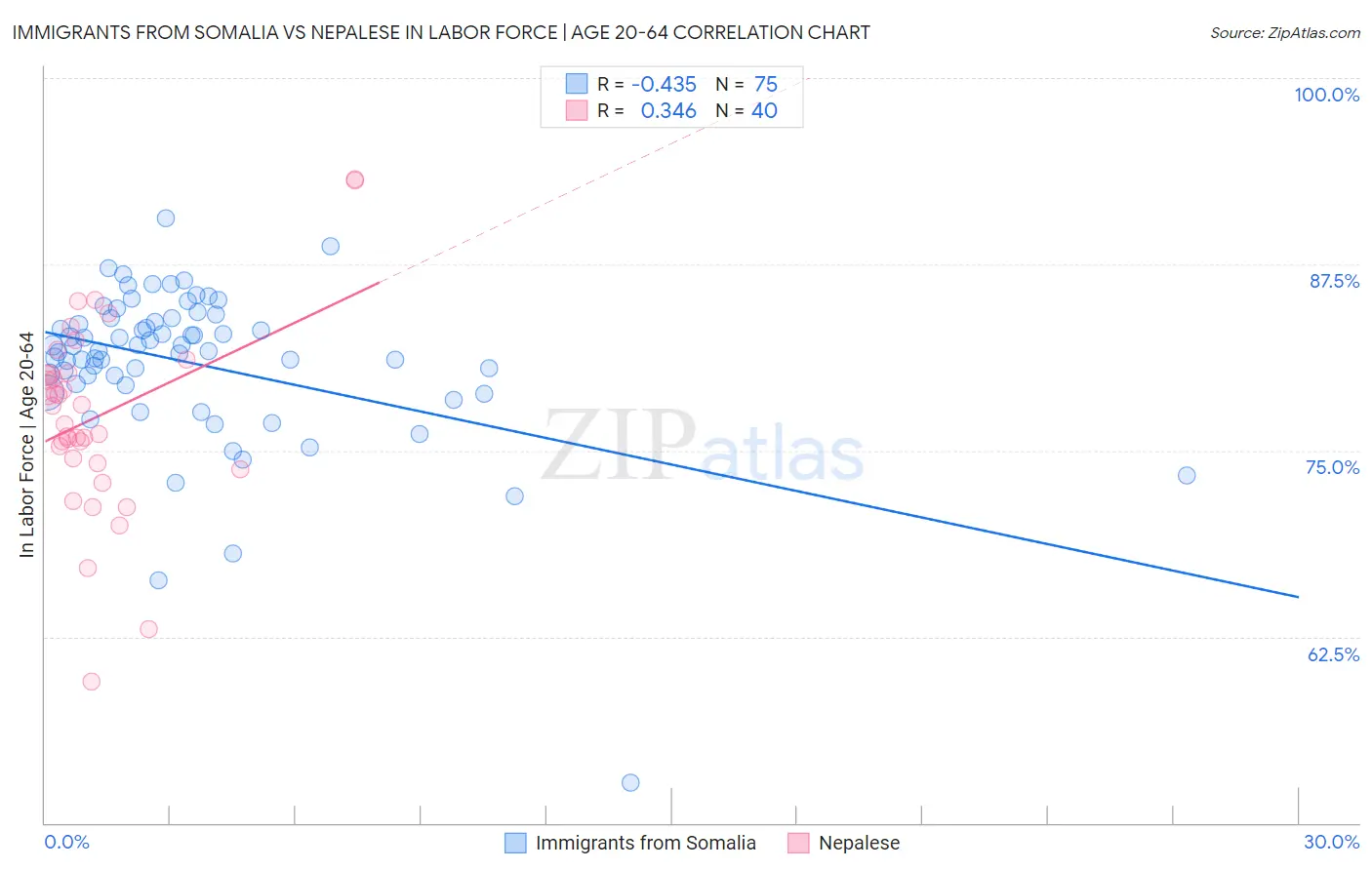 Immigrants from Somalia vs Nepalese In Labor Force | Age 20-64