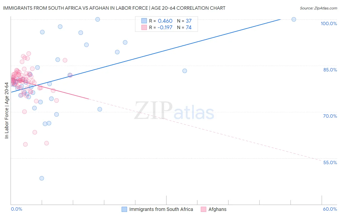 Immigrants from South Africa vs Afghan In Labor Force | Age 20-64