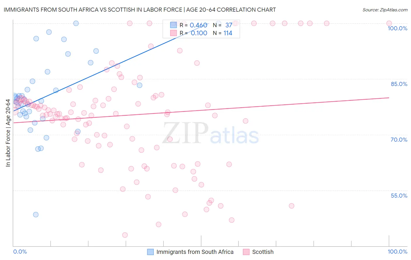 Immigrants from South Africa vs Scottish In Labor Force | Age 20-64