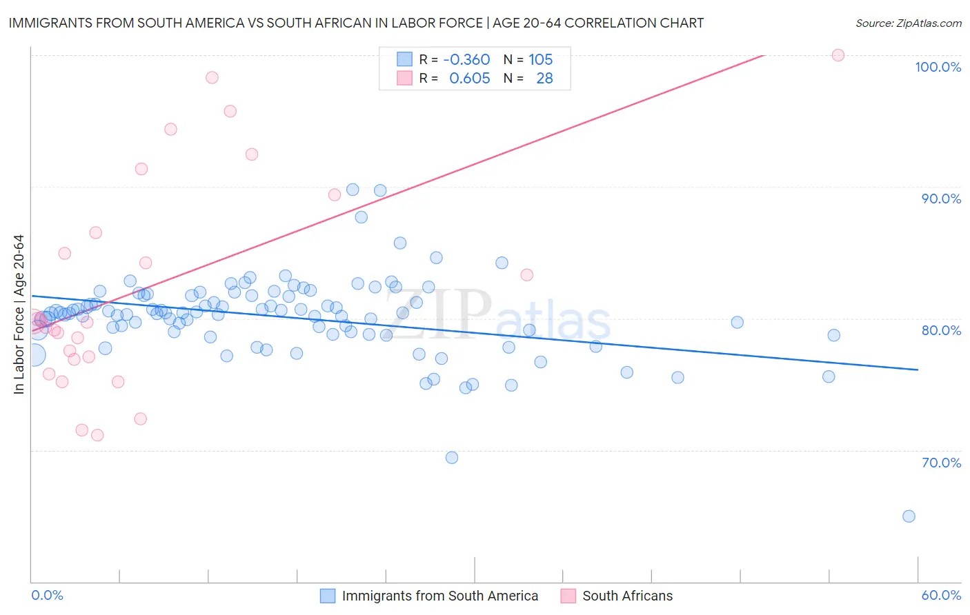 Immigrants from South America vs South African In Labor Force | Age 20-64