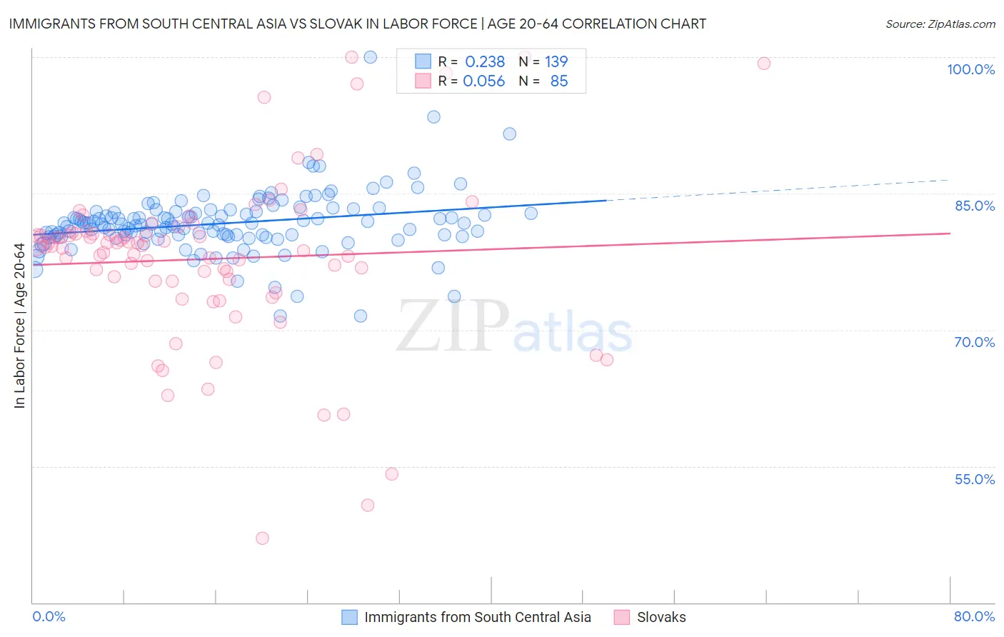 Immigrants from South Central Asia vs Slovak In Labor Force | Age 20-64