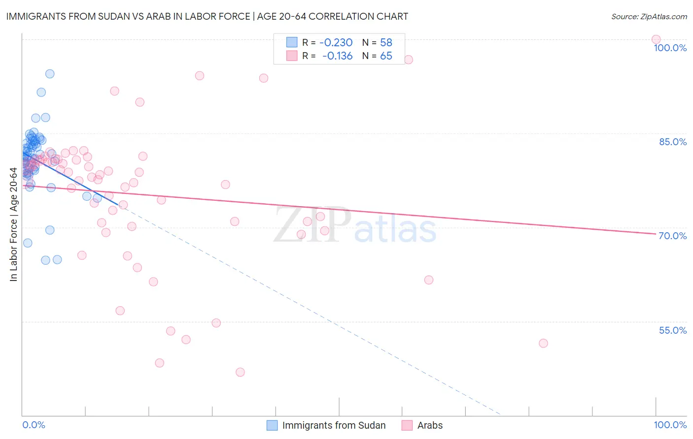 Immigrants from Sudan vs Arab In Labor Force | Age 20-64