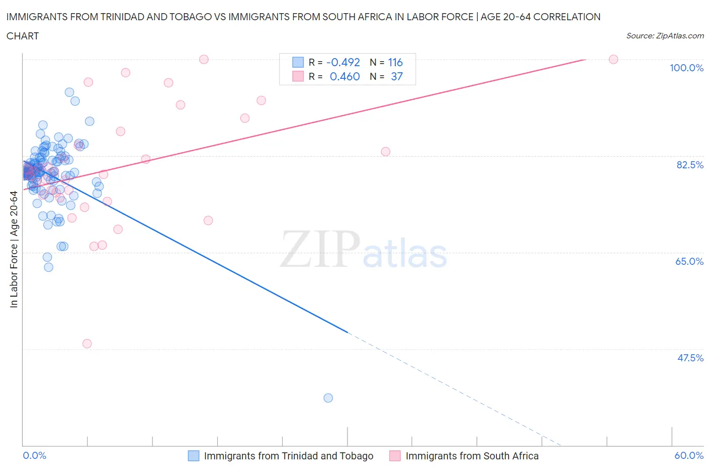 Immigrants from Trinidad and Tobago vs Immigrants from South Africa In Labor Force | Age 20-64