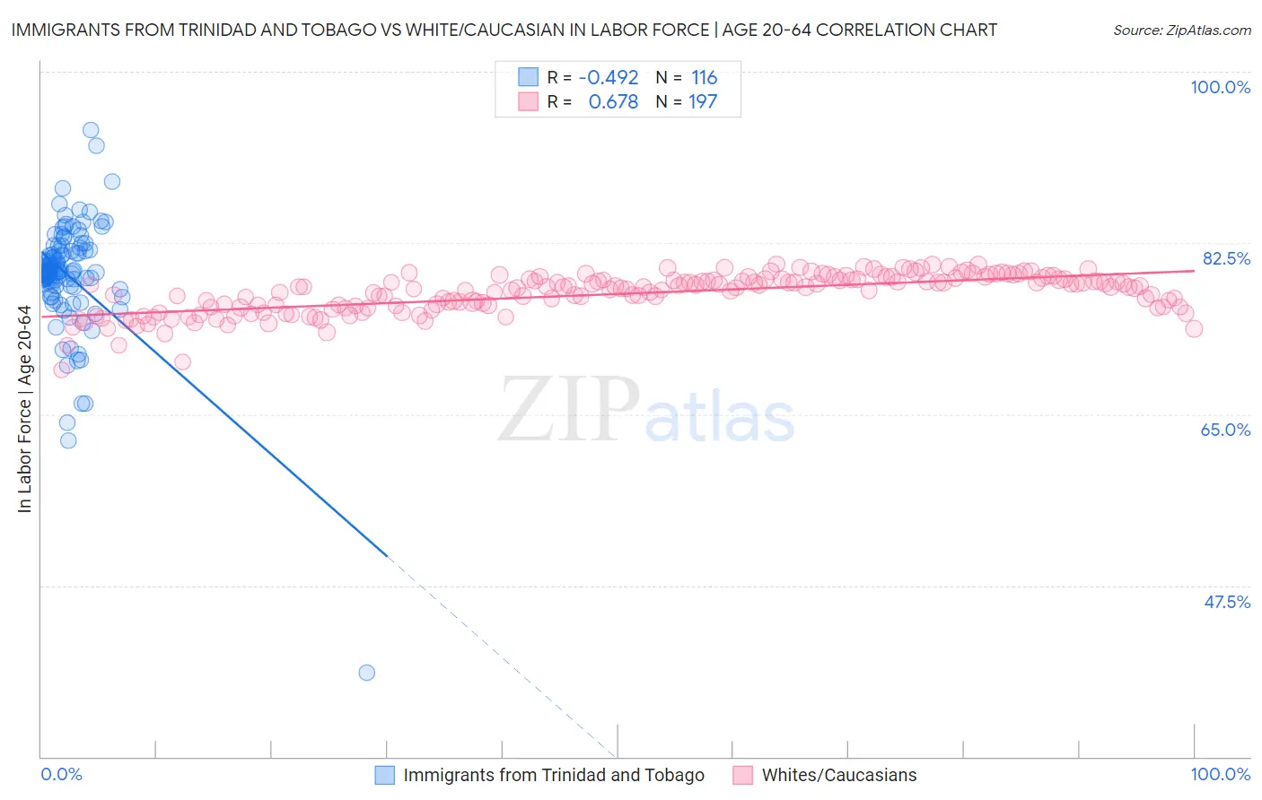 Immigrants from Trinidad and Tobago vs White/Caucasian In Labor Force | Age 20-64