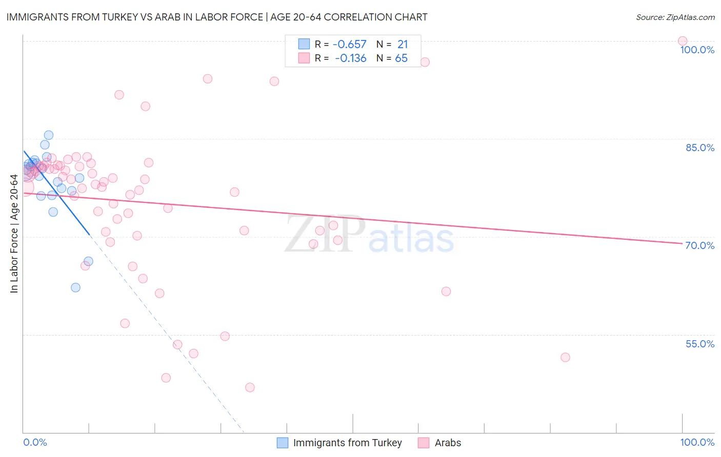 Immigrants from Turkey vs Arab In Labor Force | Age 20-64