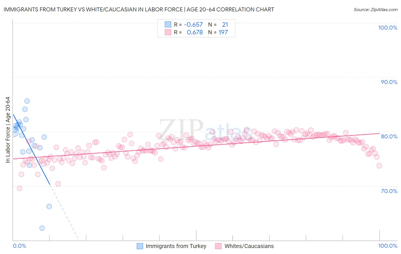 Immigrants from Turkey vs White/Caucasian In Labor Force | Age 20-64