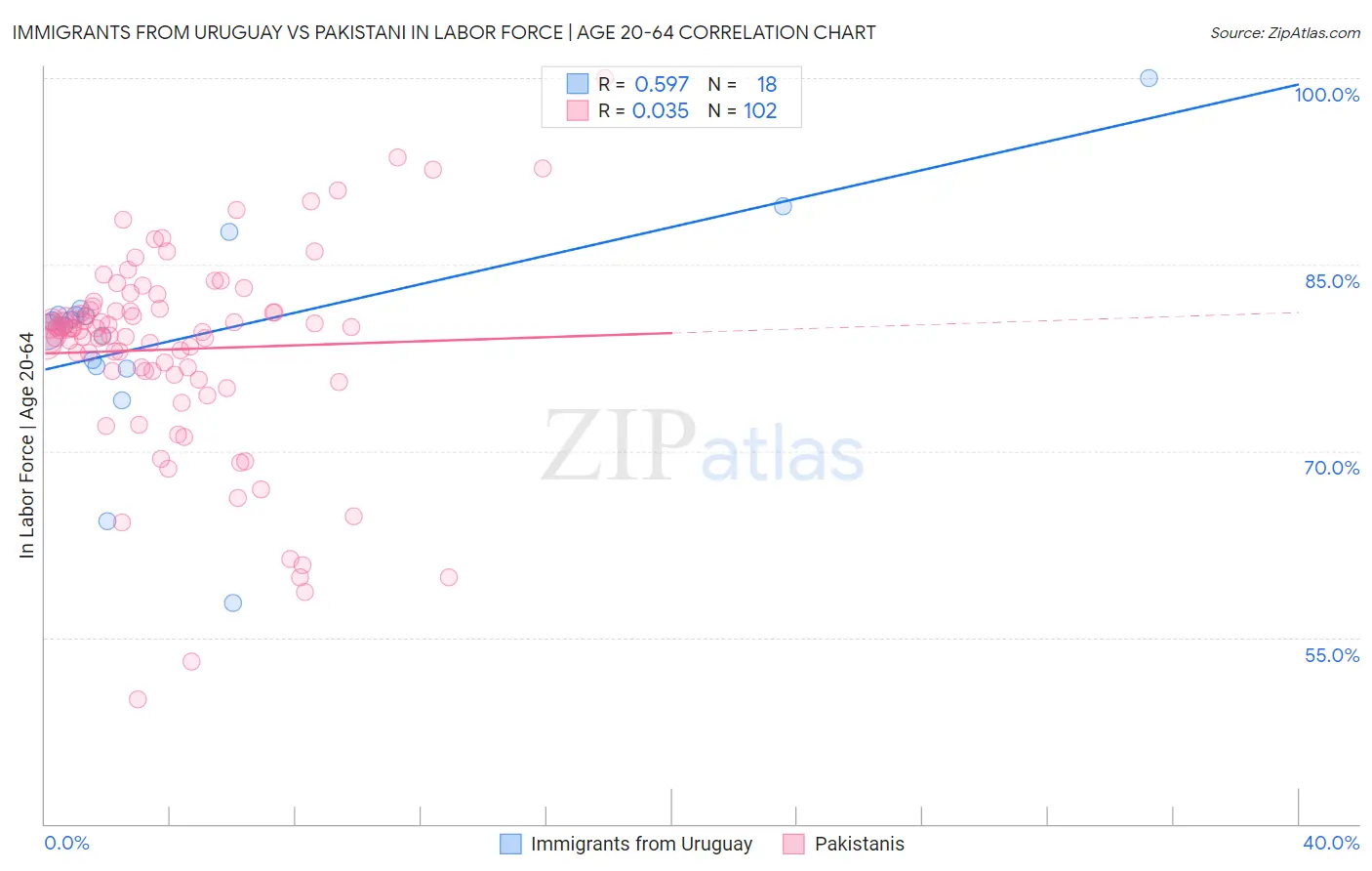 Immigrants from Uruguay vs Pakistani In Labor Force | Age 20-64
