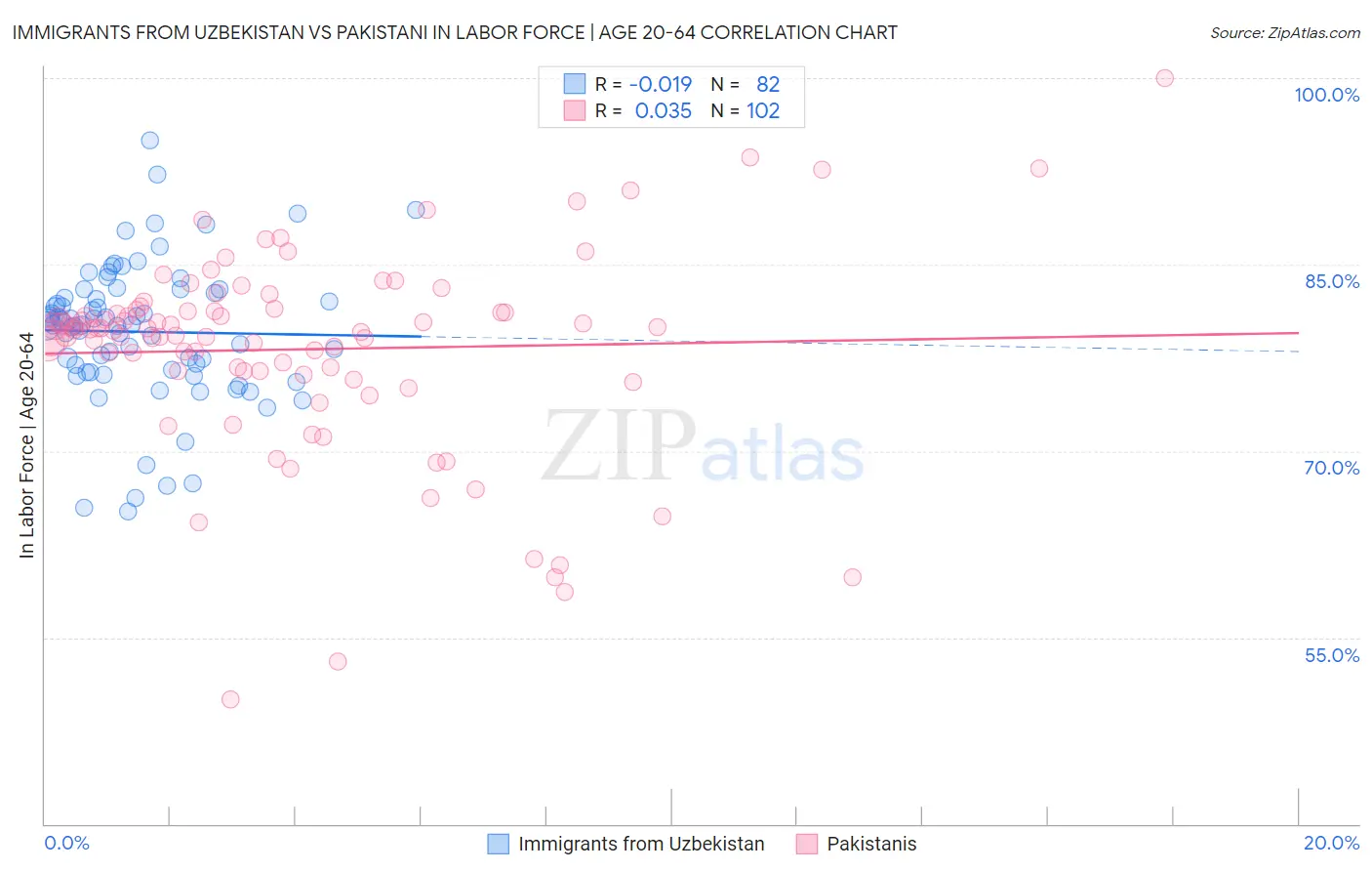 Immigrants from Uzbekistan vs Pakistani In Labor Force | Age 20-64