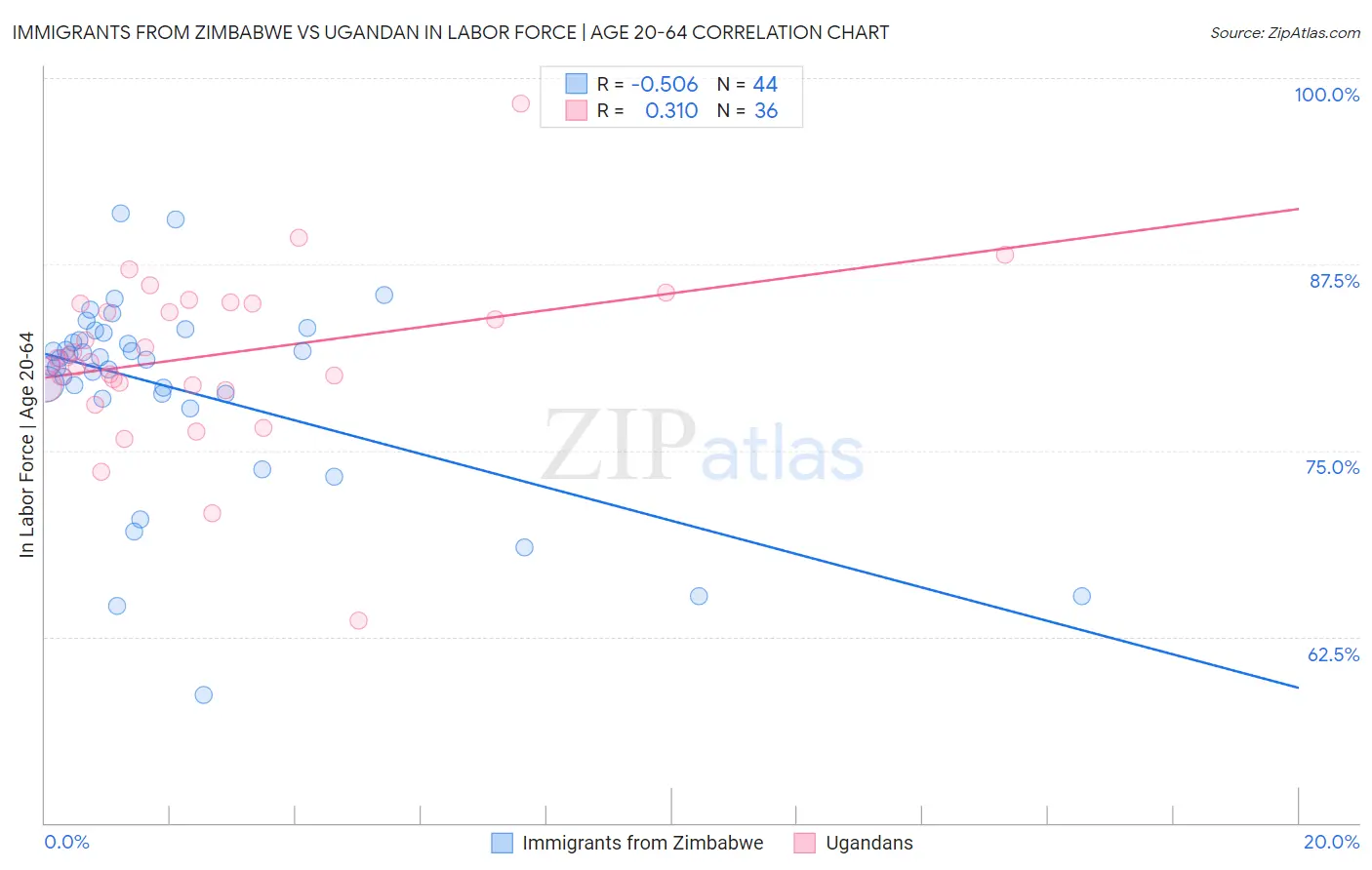 Immigrants from Zimbabwe vs Ugandan In Labor Force | Age 20-64