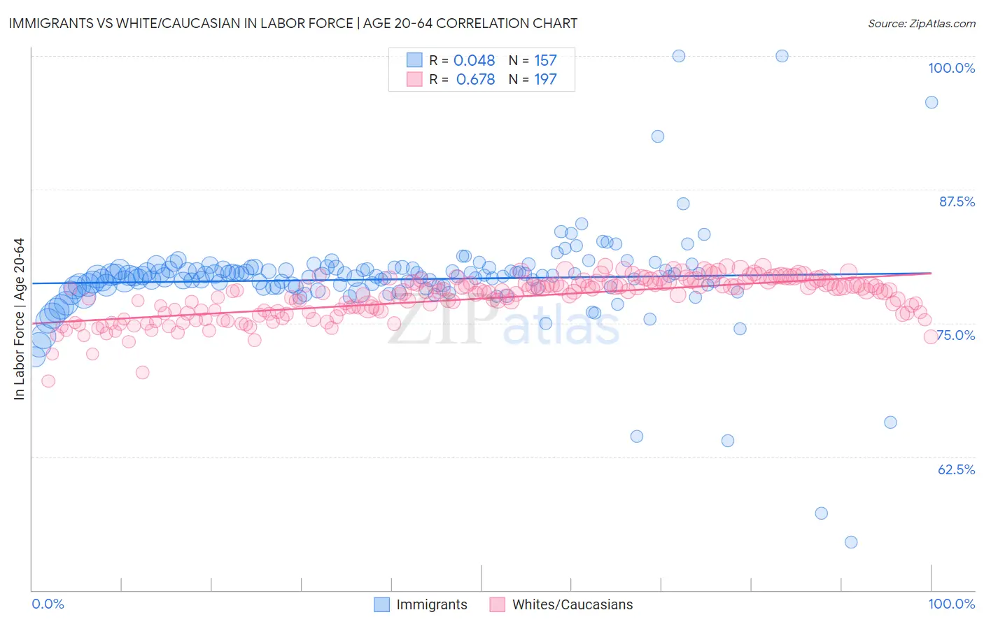 Immigrants vs White/Caucasian In Labor Force | Age 20-64