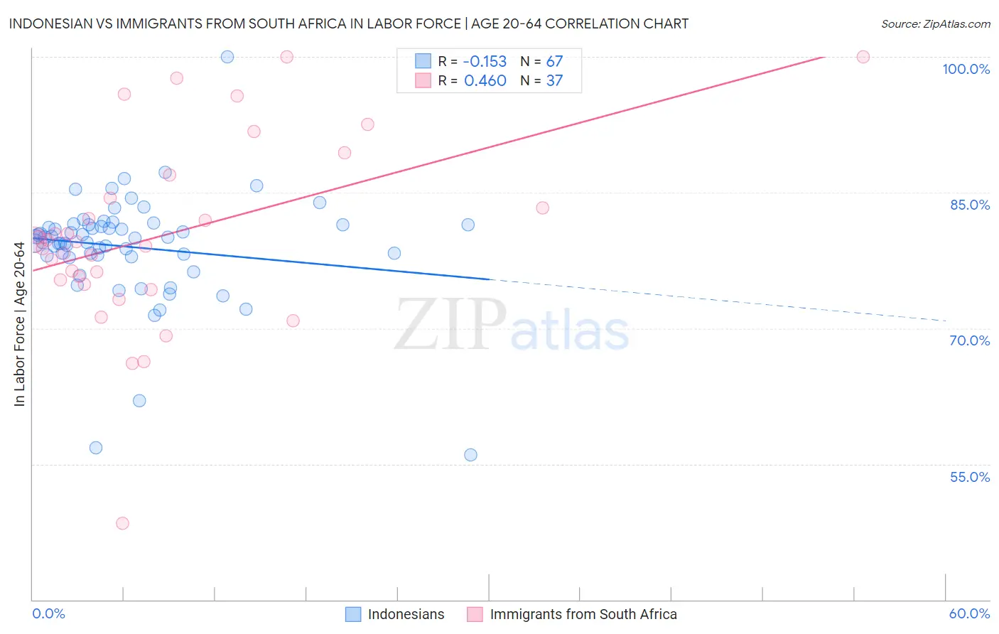 Indonesian vs Immigrants from South Africa In Labor Force | Age 20-64