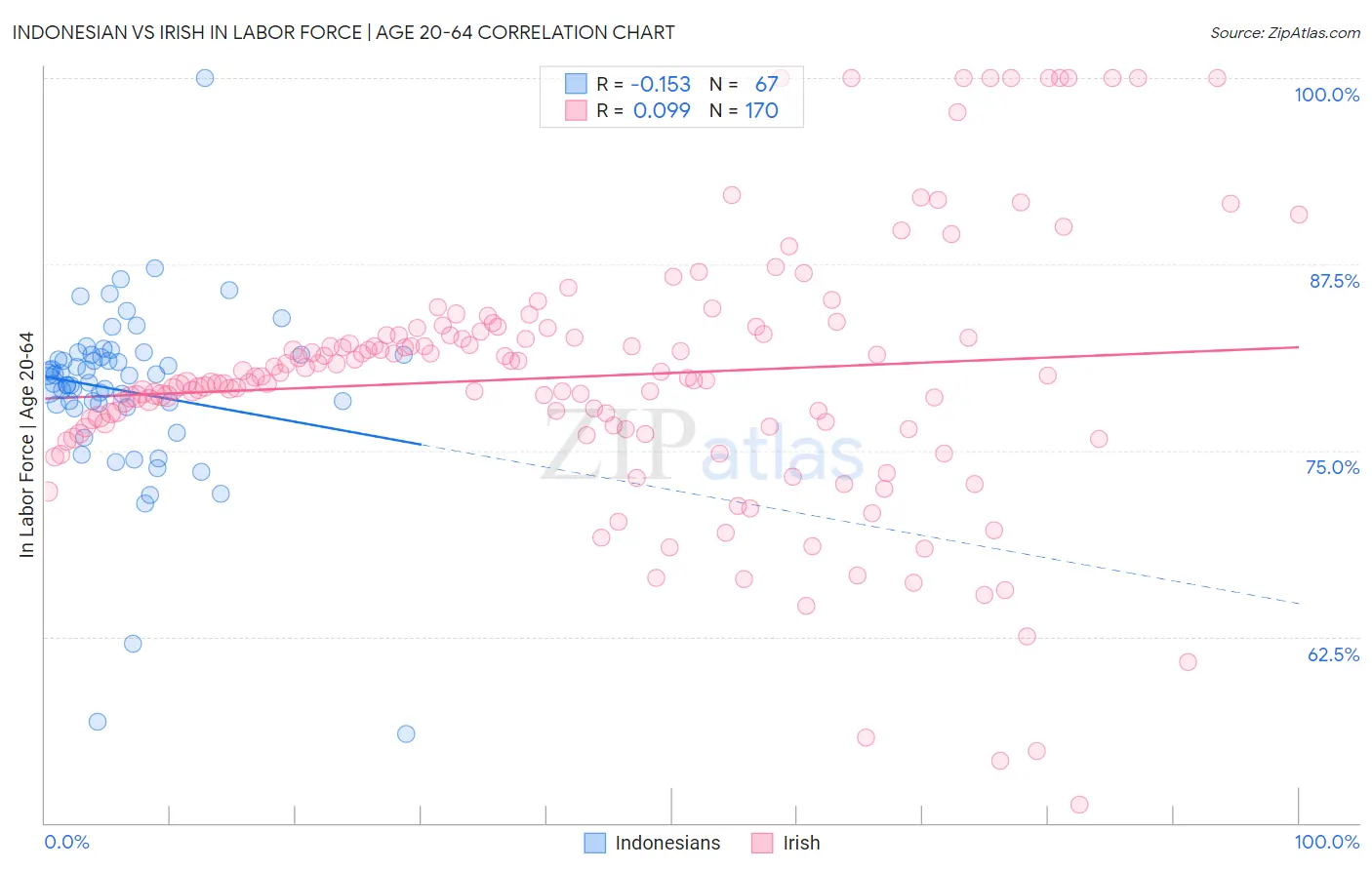 Indonesian vs Irish In Labor Force | Age 20-64