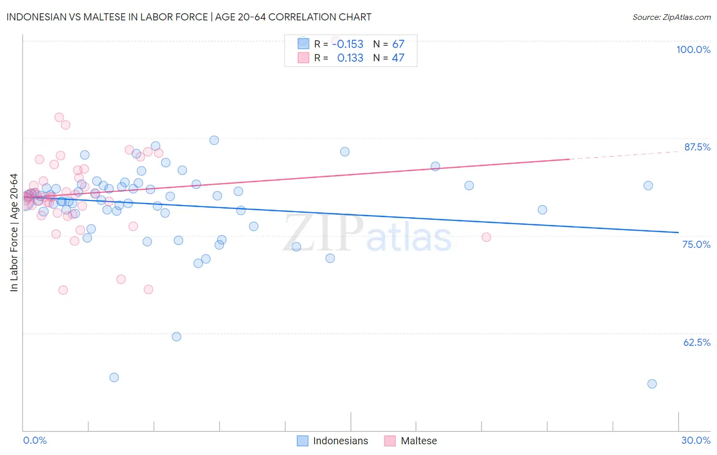 Indonesian vs Maltese In Labor Force | Age 20-64