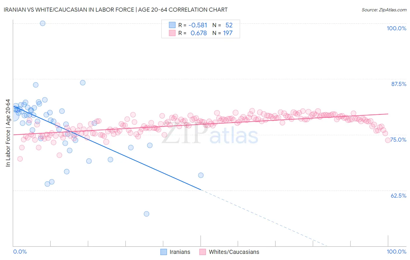 Iranian vs White/Caucasian In Labor Force | Age 20-64