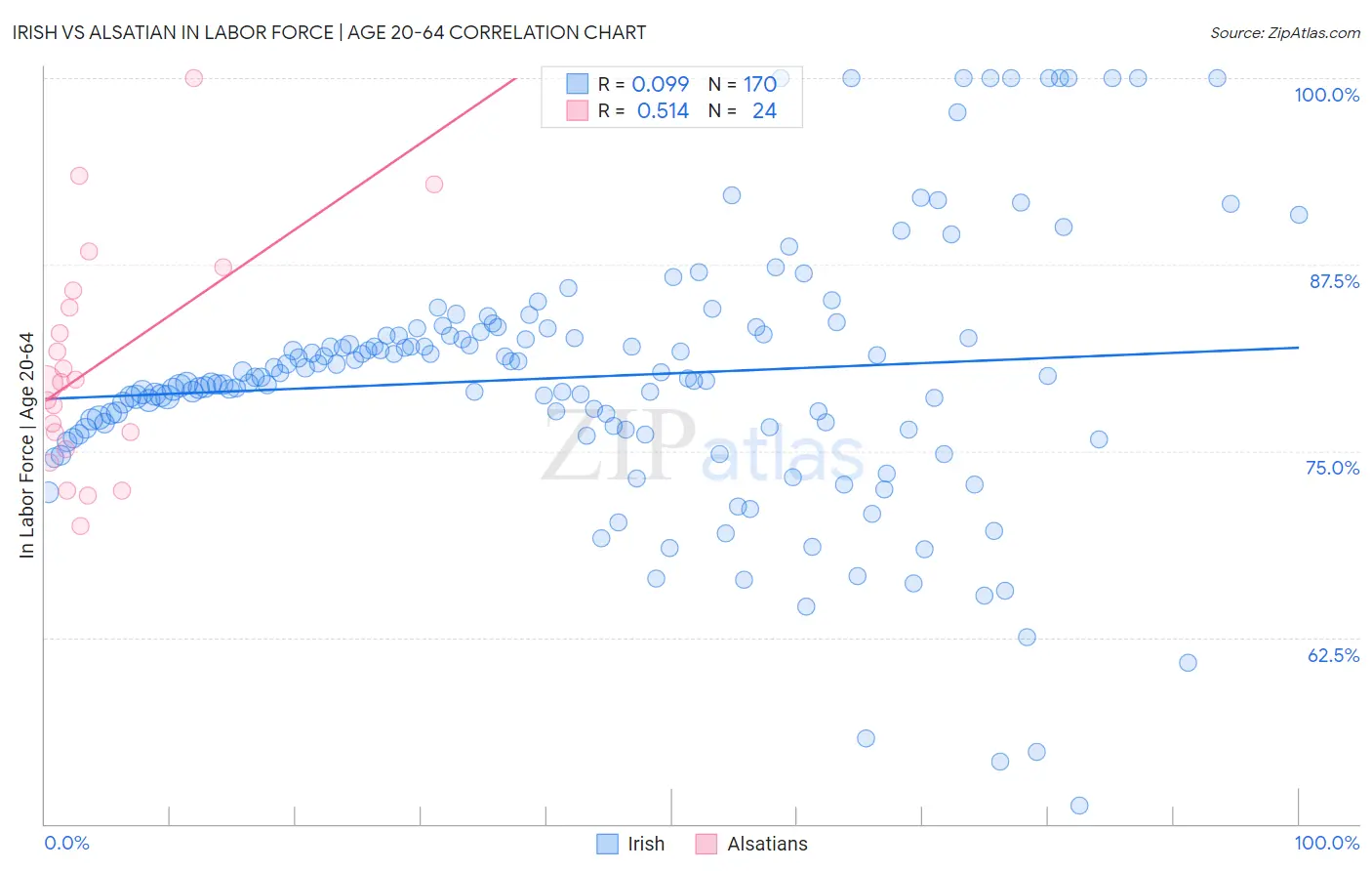 Irish vs Alsatian In Labor Force | Age 20-64