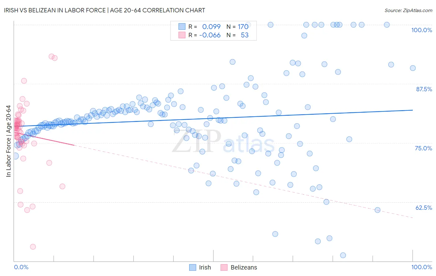 Irish vs Belizean In Labor Force | Age 20-64