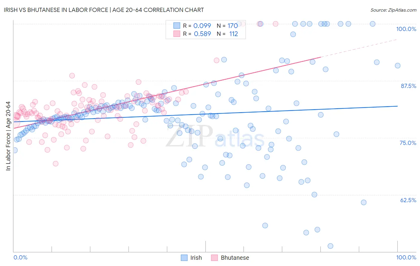 Irish vs Bhutanese In Labor Force | Age 20-64