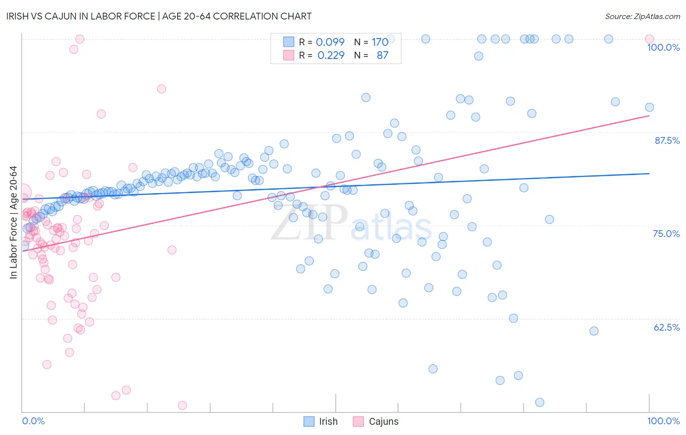 Irish vs Cajun In Labor Force | Age 20-64