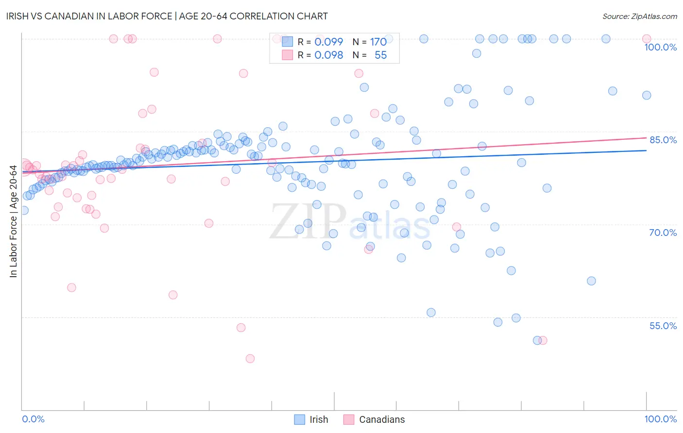 Irish vs Canadian In Labor Force | Age 20-64