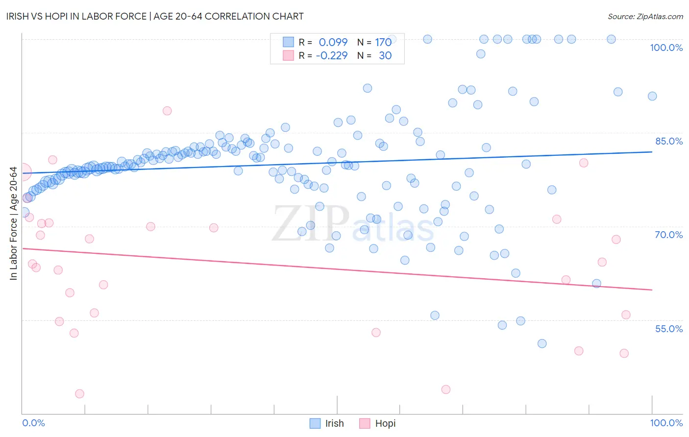 Irish vs Hopi In Labor Force | Age 20-64