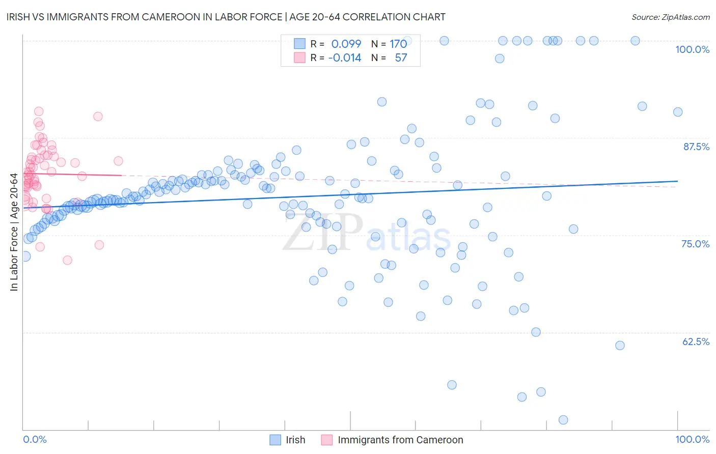 Irish vs Immigrants from Cameroon In Labor Force | Age 20-64