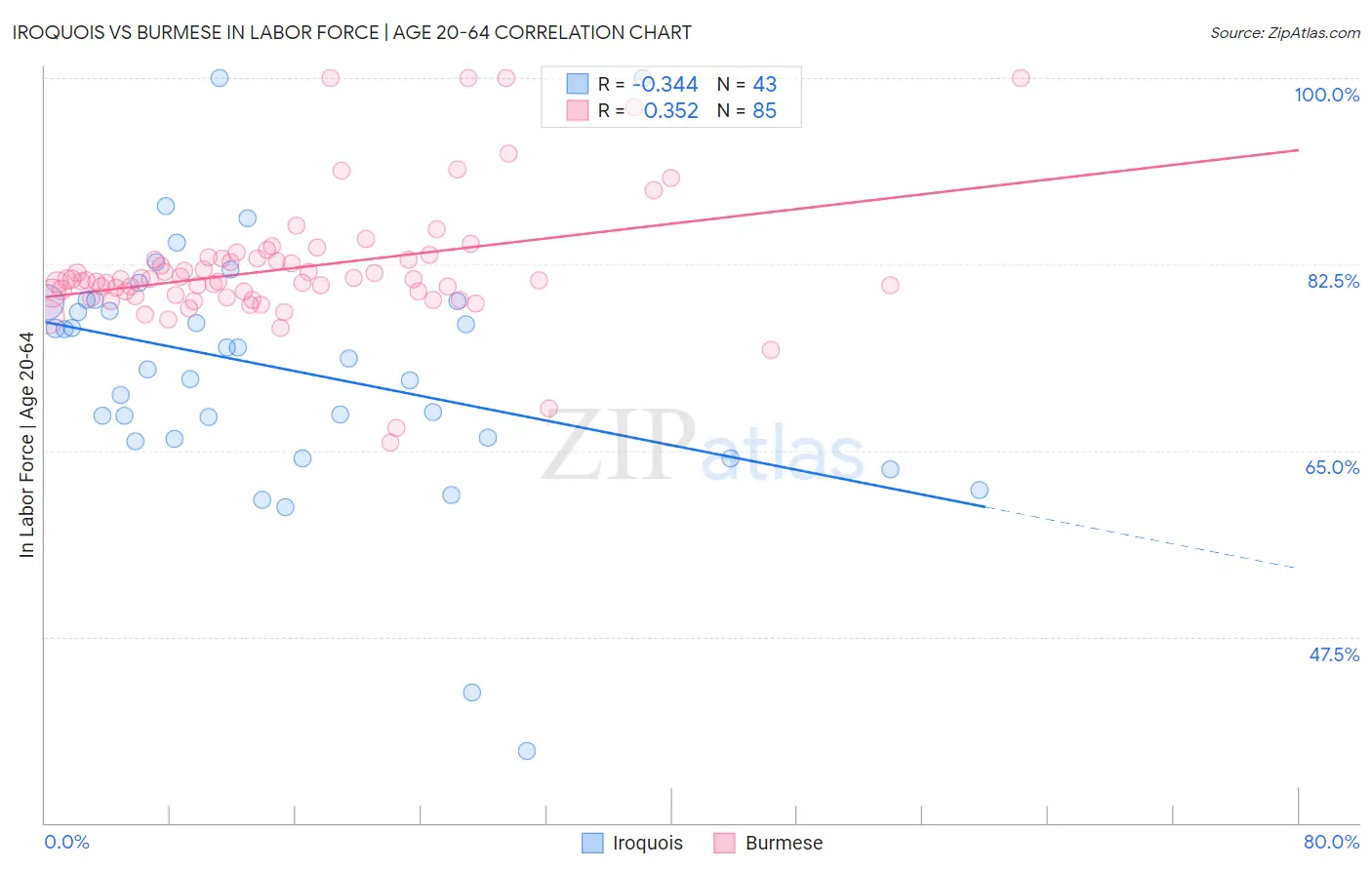 Iroquois vs Burmese In Labor Force | Age 20-64