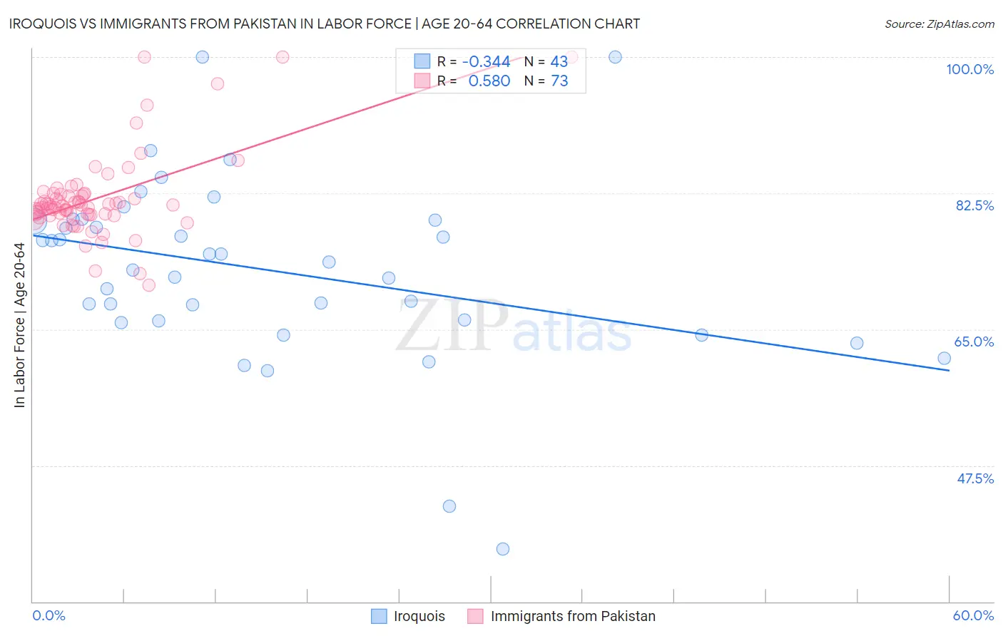 Iroquois vs Immigrants from Pakistan In Labor Force | Age 20-64
