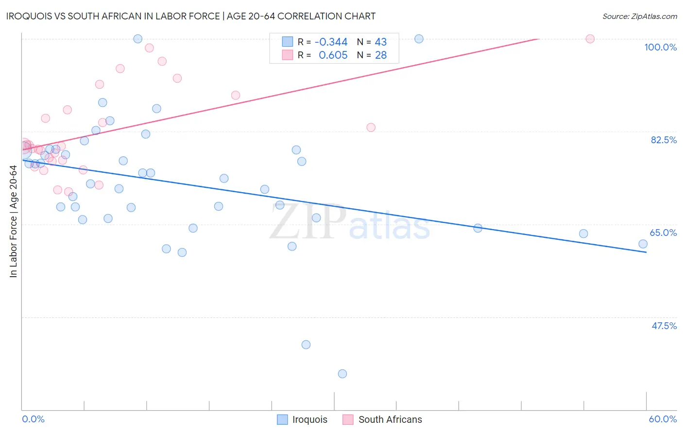 Iroquois vs South African In Labor Force | Age 20-64