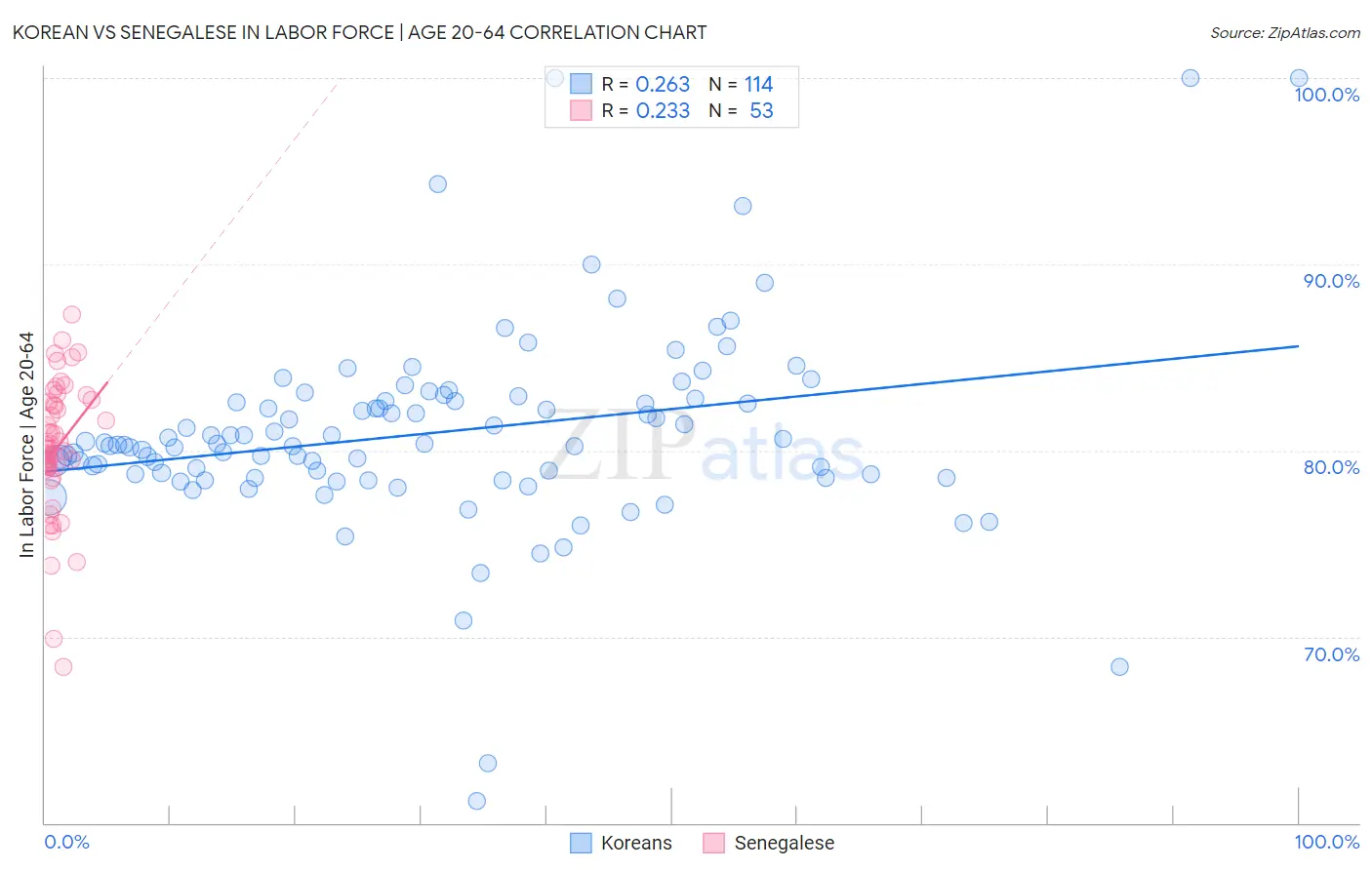 Korean vs Senegalese In Labor Force | Age 20-64