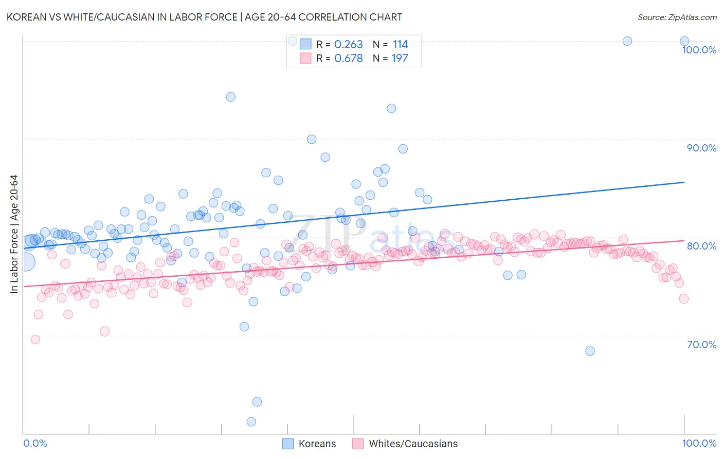 Korean vs White/Caucasian In Labor Force | Age 20-64