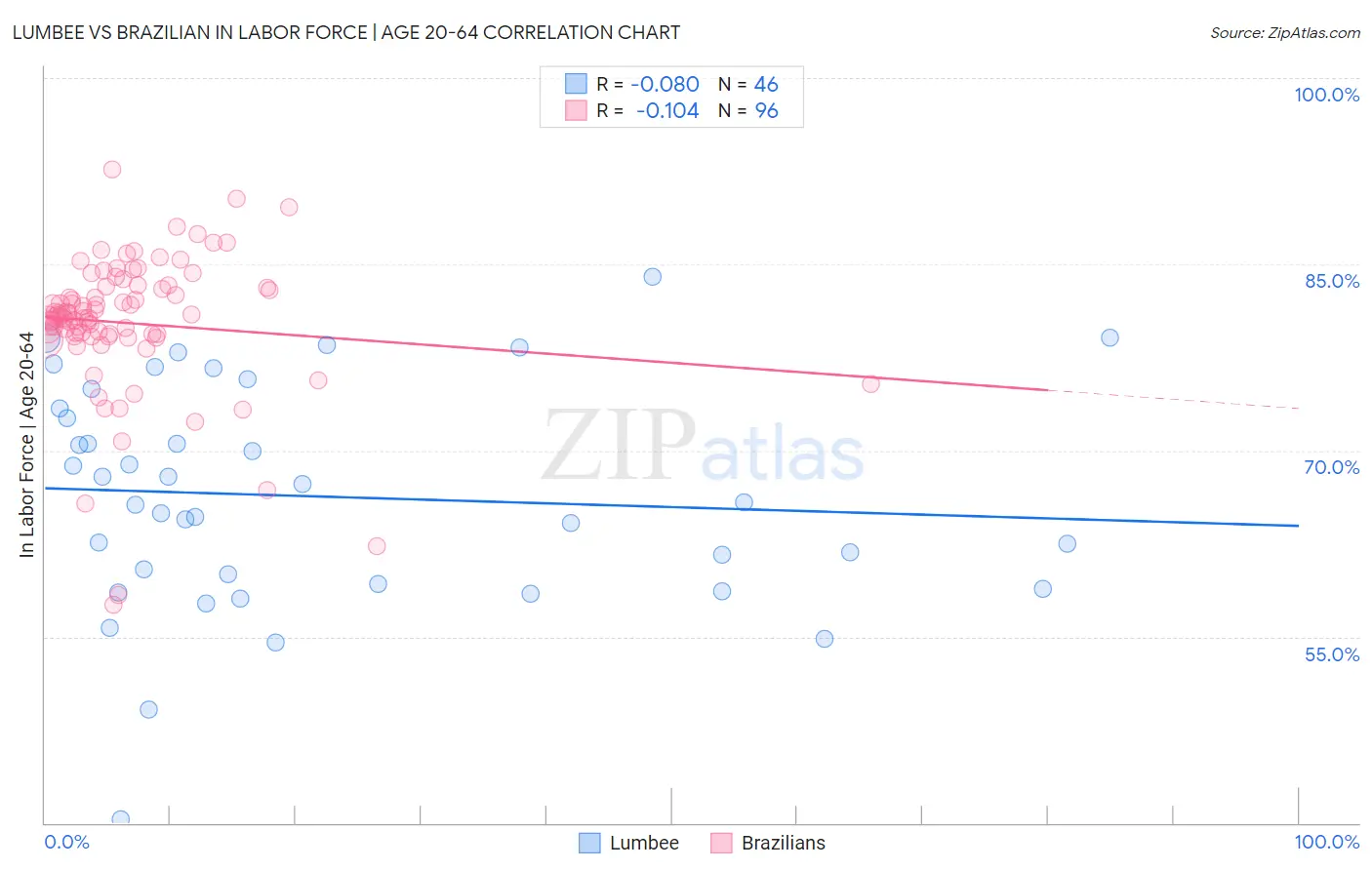 Lumbee vs Brazilian In Labor Force | Age 20-64