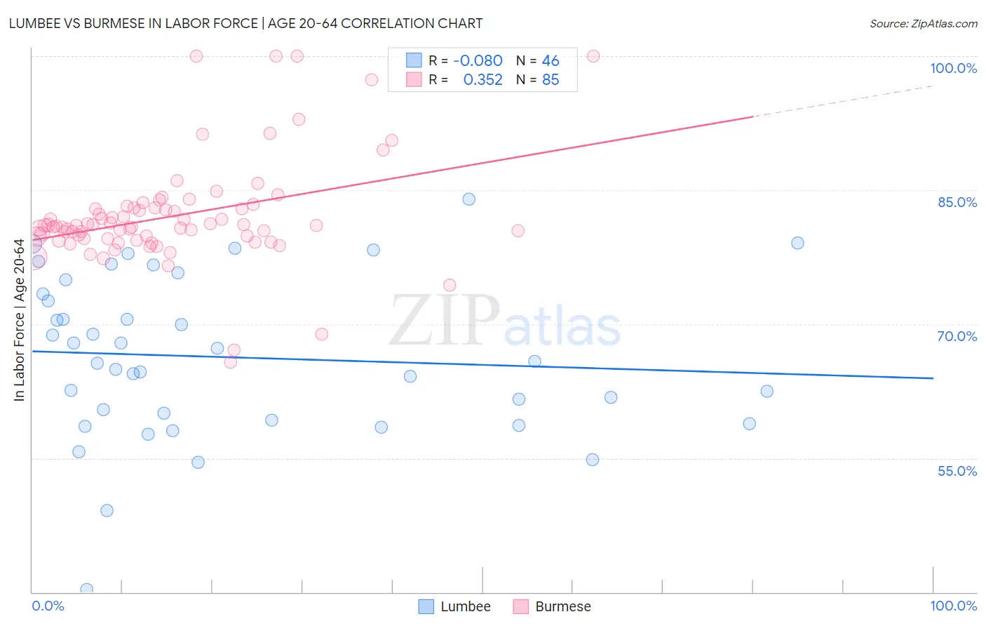 Lumbee vs Burmese In Labor Force | Age 20-64