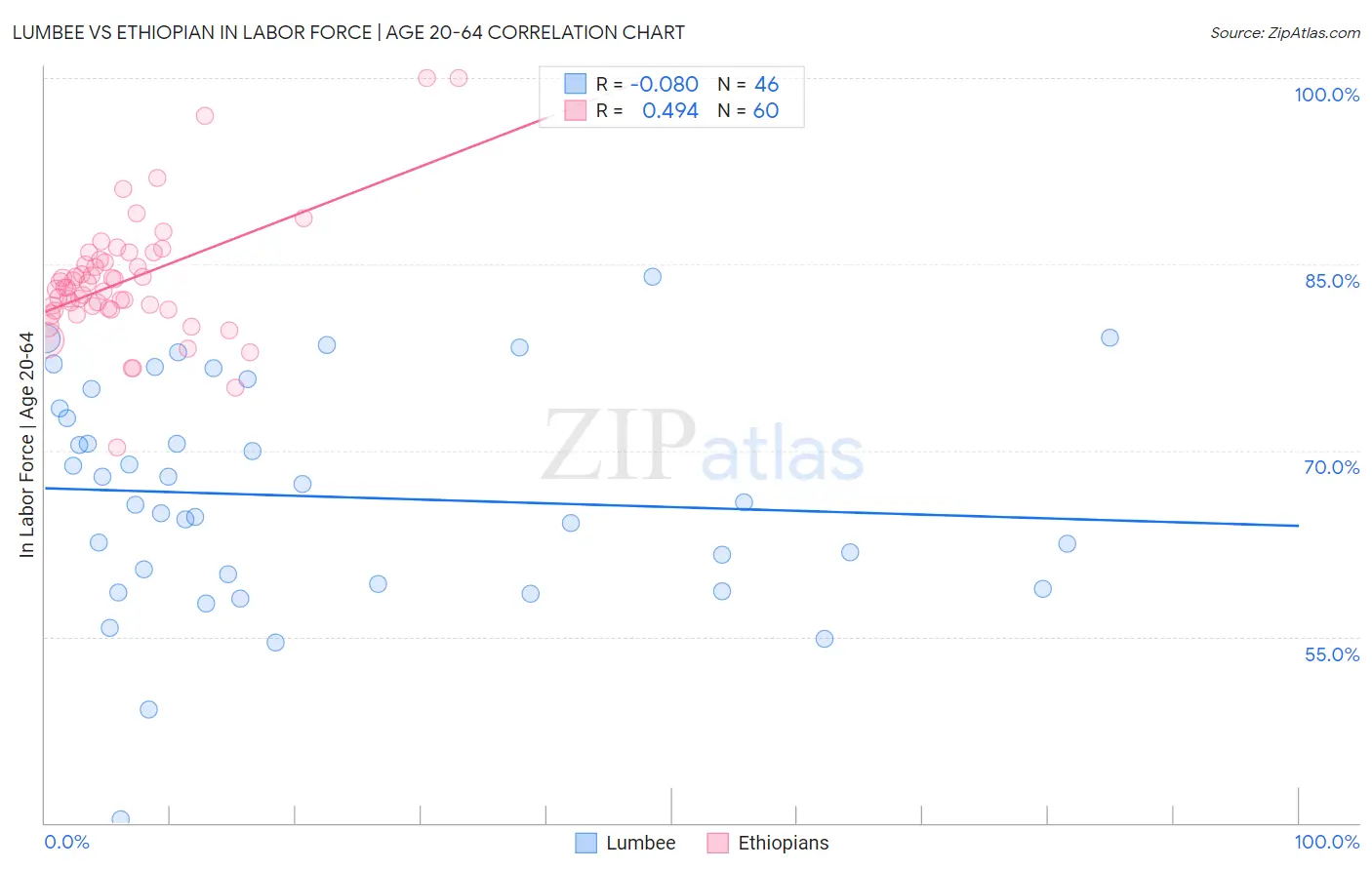 Lumbee vs Ethiopian In Labor Force | Age 20-64