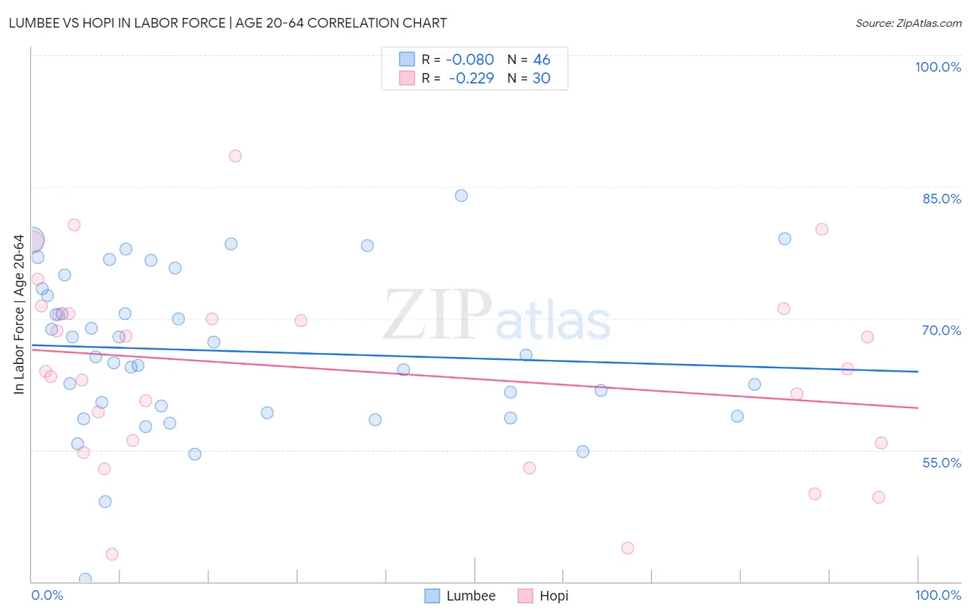 Lumbee vs Hopi In Labor Force | Age 20-64
