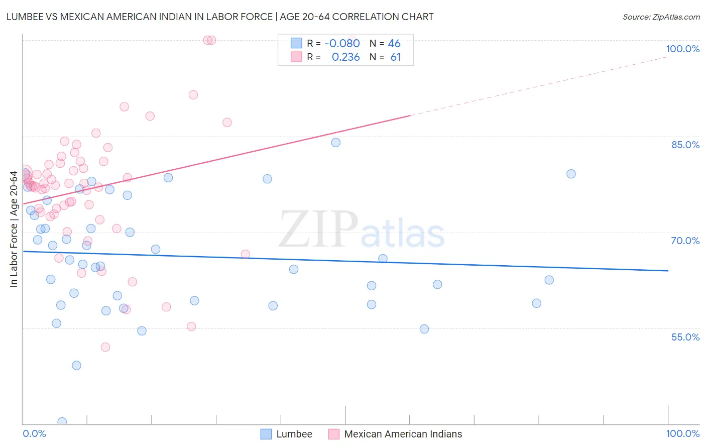 Lumbee vs Mexican American Indian In Labor Force | Age 20-64