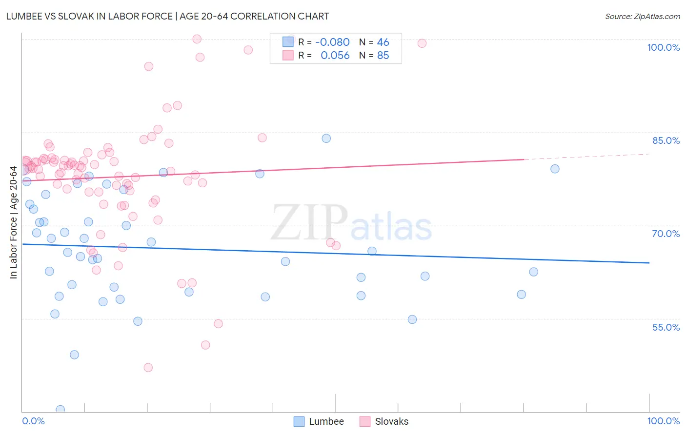 Lumbee vs Slovak In Labor Force | Age 20-64