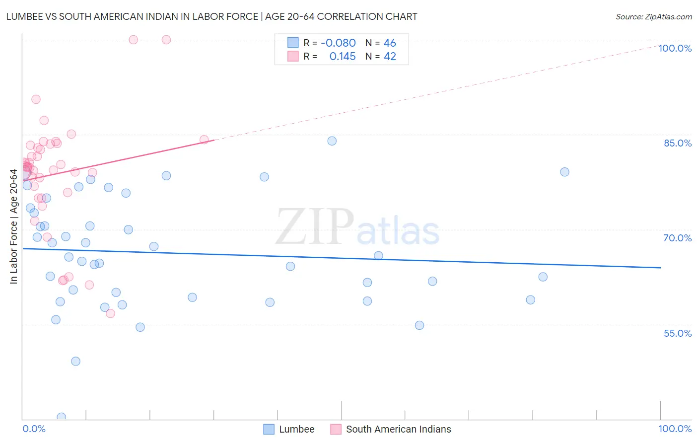 Lumbee vs South American Indian In Labor Force | Age 20-64